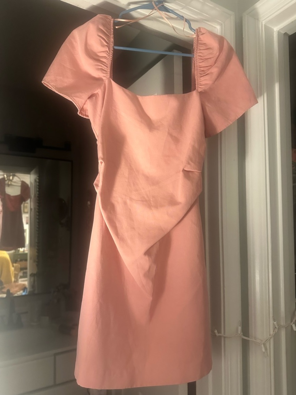 Zara Pink Square-Neck Mini Dress with Puff Sleeves